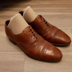 John Lobb Oxford Seymour Brogue Cap Toe Balmoral Men’s Brown Leather Shoes Y2K